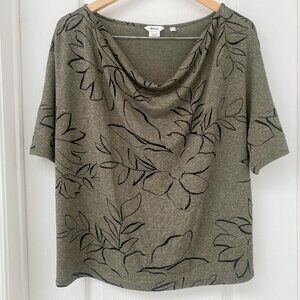 Reitmans - The Relaxed - Olive Green Floral Illustration Cowl Neck Shirt